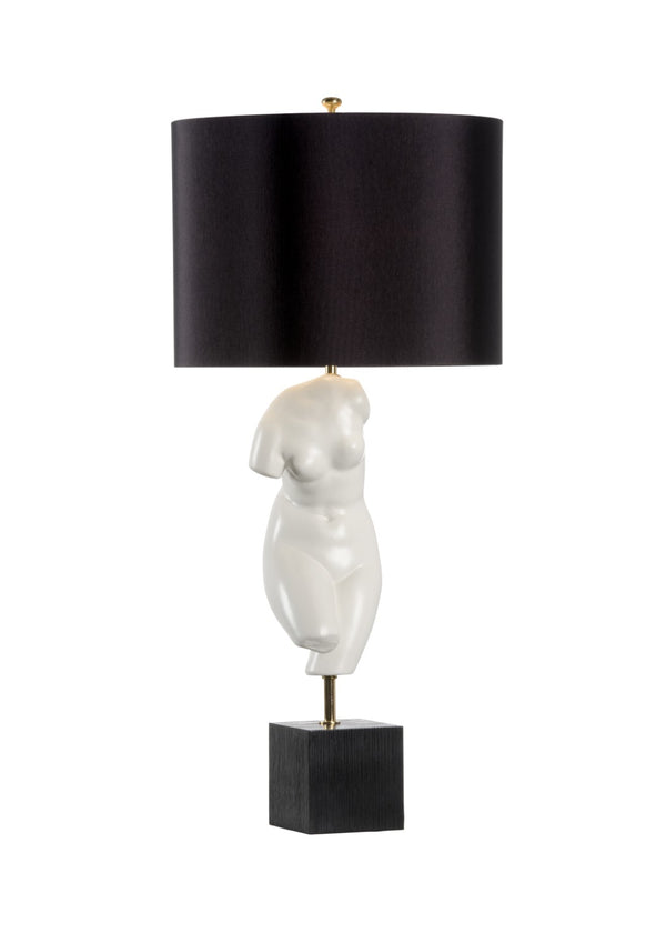 Wildwood Peitho Sculptural Table Lamp — Italian White Glazed Ceramic Torso With Black Drum Shade, 33.5" H 61101