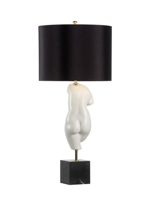 Wildwood Peitho Sculptural Table Lamp — Italian White Glazed Ceramic Torso With Black Drum Shade, 33.5" H 61101