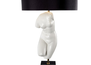 Wildwood Peitho Sculptural Table Lamp — Italian White Glazed Ceramic Torso With Black Drum Shade, 33.5" H 61101
