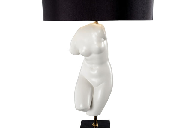 Wildwood Peitho Sculptural Table Lamp — Italian White Glazed Ceramic Torso With Black Drum Shade, 33.5" H 61101
