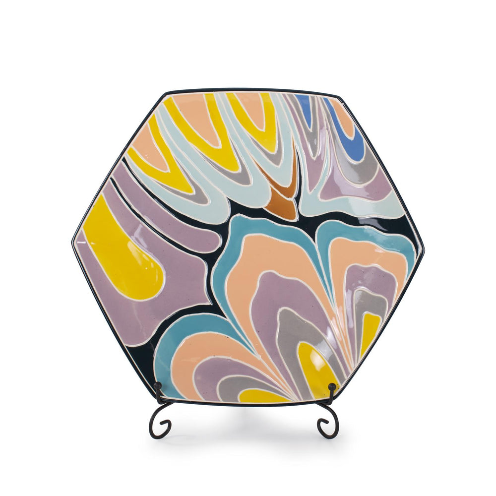 Howard Elliott Bramwell Vibrant Decorative Porcelain Plate With Stand – Eclectic Pastel Colors For Your Home Decor Multi Porcelain 61101-howard-elliott
