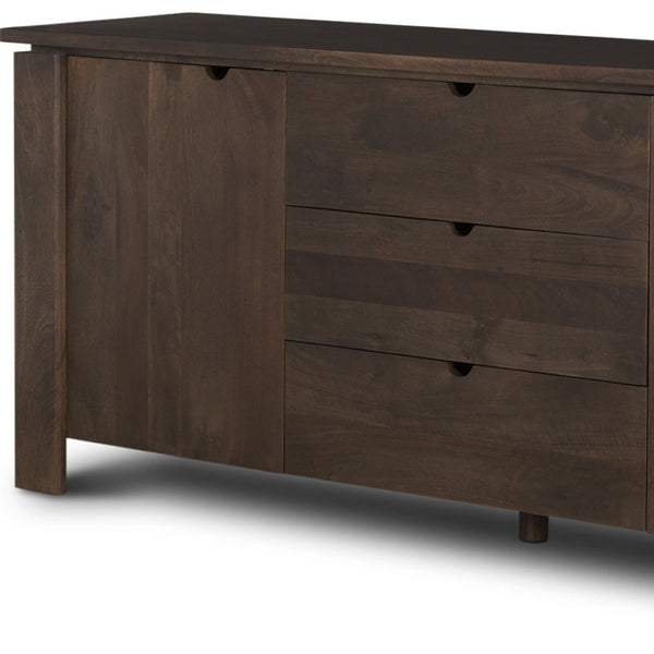 HomeRoots 79" Brown Solid Wood Sideboard with Soft-Close Drawers - Stylish Storage for Modern Spaces 611011