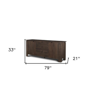 HomeRoots 79" Brown Solid Wood Sideboard with Soft-Close Drawers - Stylish Storage for Modern Spaces 611011