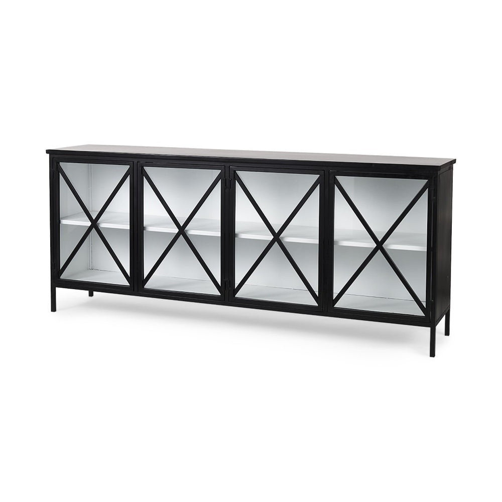 HomeRoots 79" Black and White Iron Sideboard - Elegant Modern Design with Soft Close Doors & Adjustable Shelving 611014