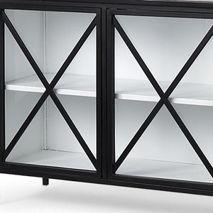 HomeRoots 79" Black and White Iron Sideboard - Elegant Modern Design with Soft Close Doors & Adjustable Shelving 611014