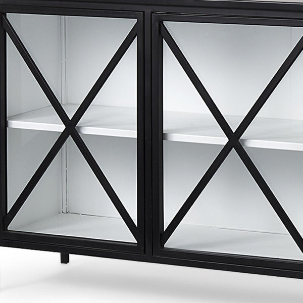 HomeRoots 79" Black and White Iron Sideboard - Elegant Modern Design with Soft Close Doors & Adjustable Shelving 611014