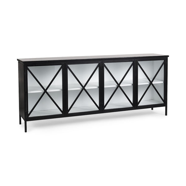 HomeRoots 79" Black and White Iron Sideboard - Elegant Modern Design with Soft Close Doors & Adjustable Shelving 611014