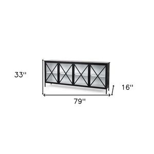 HomeRoots 79" Black and White Iron Sideboard - Elegant Modern Design with Soft Close Doors & Adjustable Shelving 611014