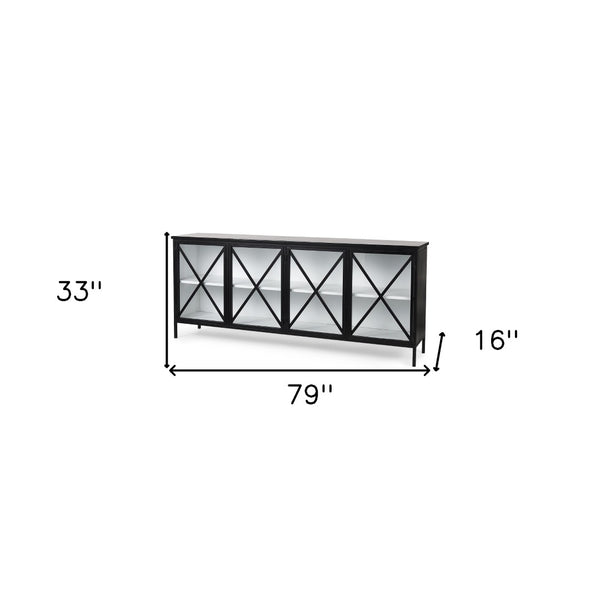 HomeRoots 79" Black and White Iron Sideboard - Elegant Modern Design with Soft Close Doors & Adjustable Shelving 611014