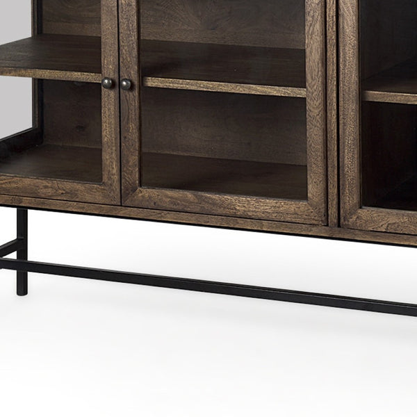 HomeRoots 70" Solid Wood Sideboard with Soft Close Glass Doors – Stylish Storage for Any Room Decor! 611015