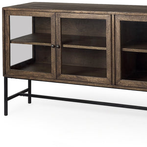 HomeRoots 70" Solid Wood Sideboard with Soft Close Glass Doors – Stylish Storage for Any Room Decor! 611015