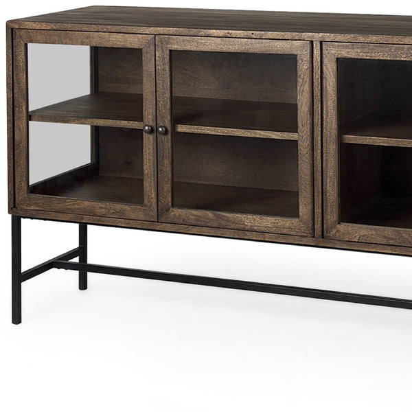 HomeRoots 70" Solid Wood Sideboard with Soft Close Glass Doors – Stylish Storage for Any Room Decor! 611015