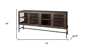 HomeRoots 70" Solid Wood Sideboard with Soft Close Glass Doors – Stylish Storage for Any Room Decor! 611015