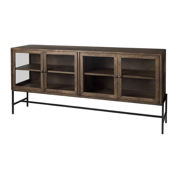 HomeRoots 70" Solid Wood Sideboard with Soft Close Glass Doors – Stylish Storage for Any Room Decor! 611015
