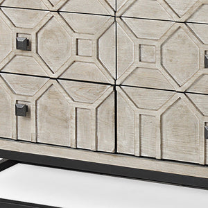 HomeRoots 70" Light Brown Wood Carved Geometric Nine Drawer Sideboard - Modern Elegance & Practical Storage Solution 611018
