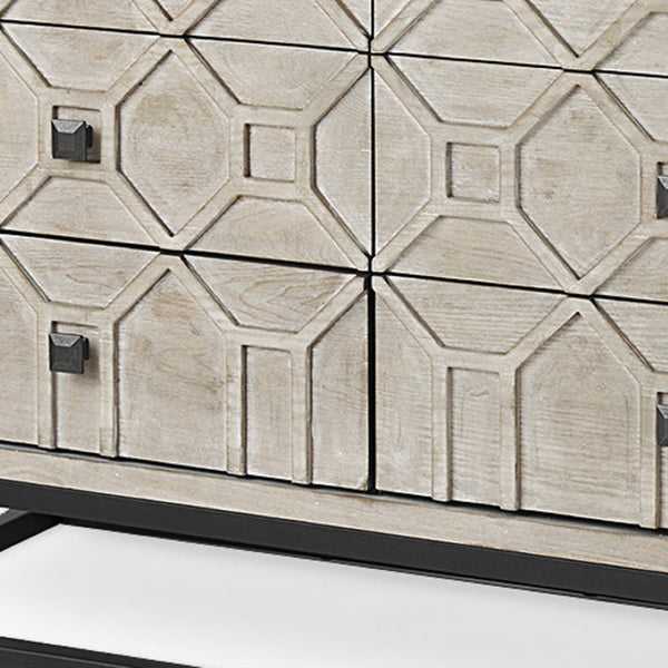 HomeRoots 70" Light Brown Wood Carved Geometric Nine Drawer Sideboard - Modern Elegance & Practical Storage Solution 611018