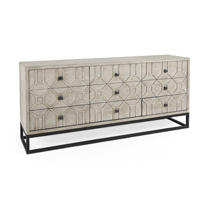 HomeRoots 70" Light Brown Wood Carved Geometric Nine Drawer Sideboard - Modern Elegance & Practical Storage Solution 611018