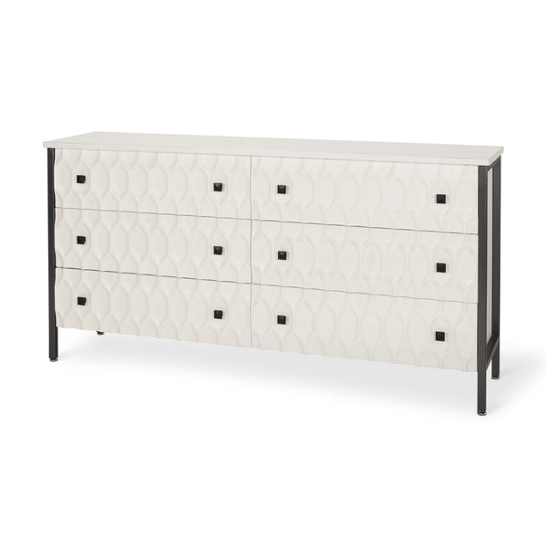 HomeRoots 63" Gray and White Geometric Sideboard with Six Felt-Lined Drawers for Stylish Storage Solutions 611019