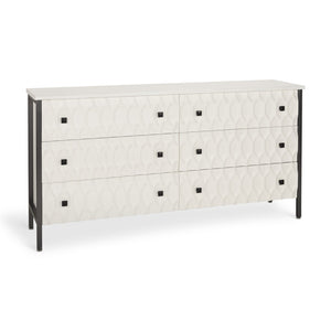 HomeRoots 63" Gray and White Geometric Sideboard with Six Felt-Lined Drawers for Stylish Storage Solutions 611019