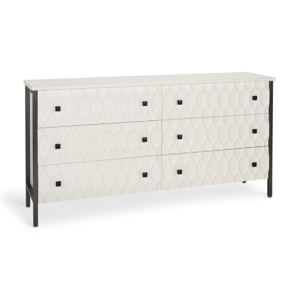 HomeRoots 63" Gray and White Geometric Sideboard with Six Felt-Lined Drawers for Stylish Storage Solutions 611019