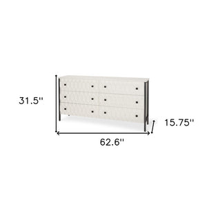 HomeRoots 63" Gray and White Geometric Sideboard with Six Felt-Lined Drawers for Stylish Storage Solutions 611019