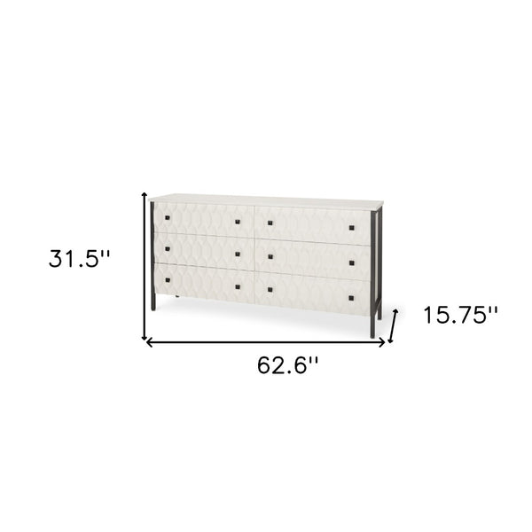 HomeRoots 63" Gray and White Geometric Sideboard with Six Felt-Lined Drawers for Stylish Storage Solutions 611019