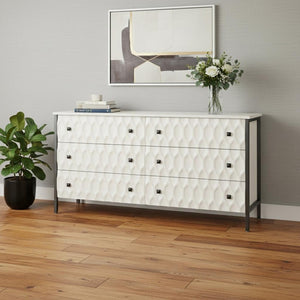 HomeRoots 63" Gray and White Geometric Sideboard with Six Felt-Lined Drawers for Stylish Storage Solutions 611019