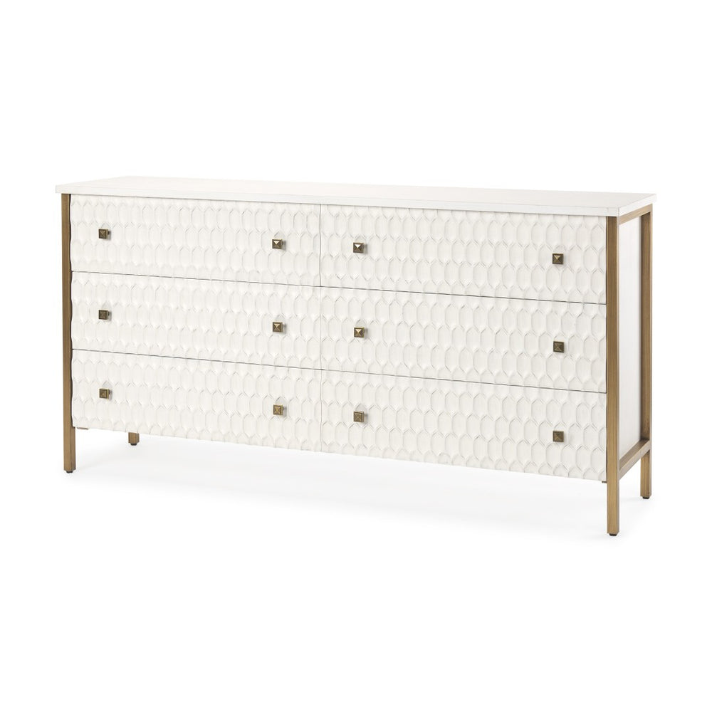 HomeRoots 63" Gold and White Geometric Six Drawer Sideboard – Modern Glam Storage Solution for Any Space 611020
