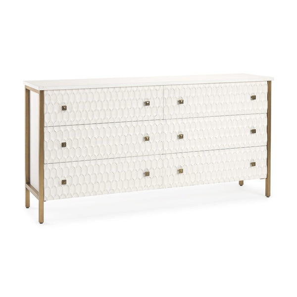HomeRoots 63" Gold and White Geometric Six Drawer Sideboard – Modern Glam Storage Solution for Any Space 611020