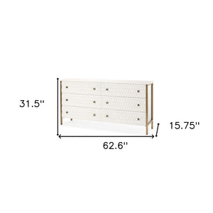 HomeRoots 63" Gold and White Geometric Six Drawer Sideboard – Modern Glam Storage Solution for Any Space 611020
