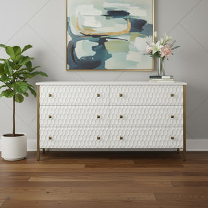 HomeRoots 63" Gold and White Geometric Six Drawer Sideboard – Modern Glam Storage Solution for Any Space 611020