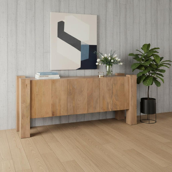 HomeRoots 75" Light Brown Solid Wood Sideboard with Soft-Close Doors | Modern Storage & Style for Any Room 611022