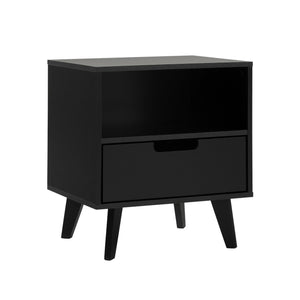 English Elm Walker Edison - Modern 1-Drawer Nightstand with Open Cubby—Sleek Mid-Century Legs, Smooth Glides, Warp-Resistant MDF Black 23.5 L x 18.5 W x 6 H B185P168893