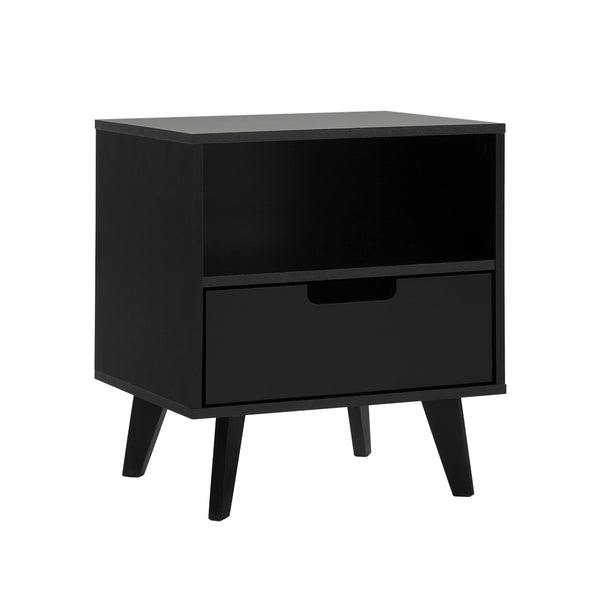 English Elm Walker Edison - Modern 1-Drawer Nightstand with Open Cubby—Sleek Mid-Century Legs, Smooth Glides, Warp-Resistant MDF Black 23.5 L x 18.5 W x 6 H B185P168893