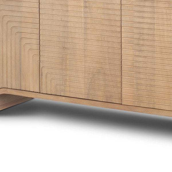 HomeRoots 72" Brown Solid Wood Sideboard with Intricate Scrollwork, Soft Close Doors & Versatile Storage Solutions 611026