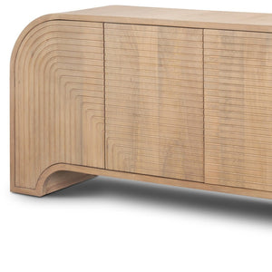 HomeRoots 72" Brown Solid Wood Sideboard with Intricate Scrollwork, Soft Close Doors & Versatile Storage Solutions 611026