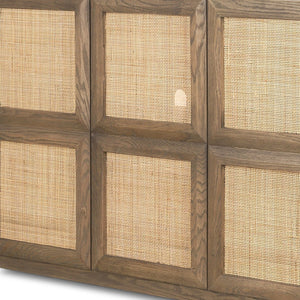 HomeRoots 64" Solid Wood Sideboard with Rattan Accents - Stylish Four-Door Storage Solution for Any Room 611027