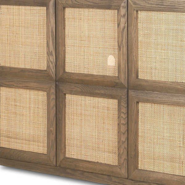 HomeRoots 64" Solid Wood Sideboard with Rattan Accents - Stylish Four-Door Storage Solution for Any Room 611027