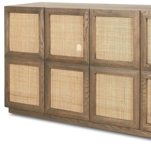 HomeRoots 64" Solid Wood Sideboard with Rattan Accents - Stylish Four-Door Storage Solution for Any Room 611027