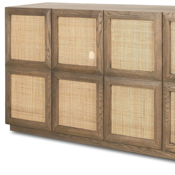 HomeRoots 64" Solid Wood Sideboard with Rattan Accents - Stylish Four-Door Storage Solution for Any Room 611027