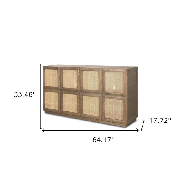 HomeRoots 64" Solid Wood Sideboard with Rattan Accents - Stylish Four-Door Storage Solution for Any Room 611027