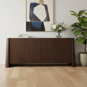 HomeRoots 81" Brown Solid Wood Sideboard with Soft Close Doors - Stylish Storage for Any Room's Elegance 611028