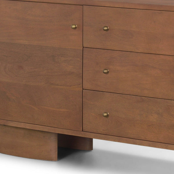 HomeRoots 76" Brown Solid Wood Sideboard with Three Drawers, Soft-Close Doors & Versatile Storage Options 611030