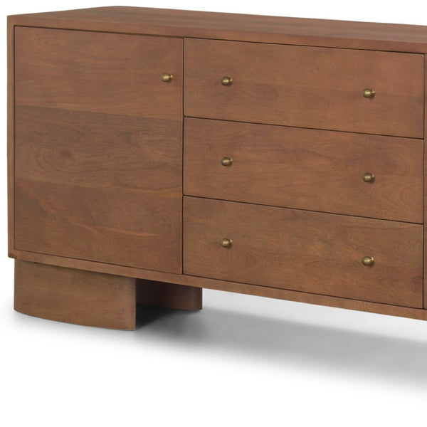 HomeRoots 76" Brown Solid Wood Sideboard with Three Drawers, Soft-Close Doors & Versatile Storage Options 611030