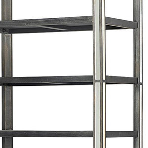 HomeRoots 32" Dark Brown Solid Wood Bookcase with Mirrored Glass - Four Tiers & Three Drawers for Stylish Storage 611031