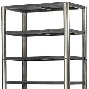 HomeRoots 32" Dark Brown Solid Wood Bookcase with Mirrored Glass - Four Tiers & Three Drawers for Stylish Storage 611031