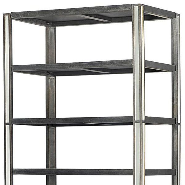 HomeRoots 32" Dark Brown Solid Wood Bookcase with Mirrored Glass - Four Tiers & Three Drawers for Stylish Storage 611031