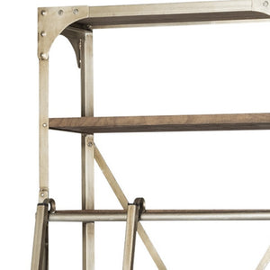 HomeRoots 32" Modern-Rustic Six-Tier Library Bookcase - Solid Mango Wood & Nickel Metal with Two Hidden Drawers 611032
