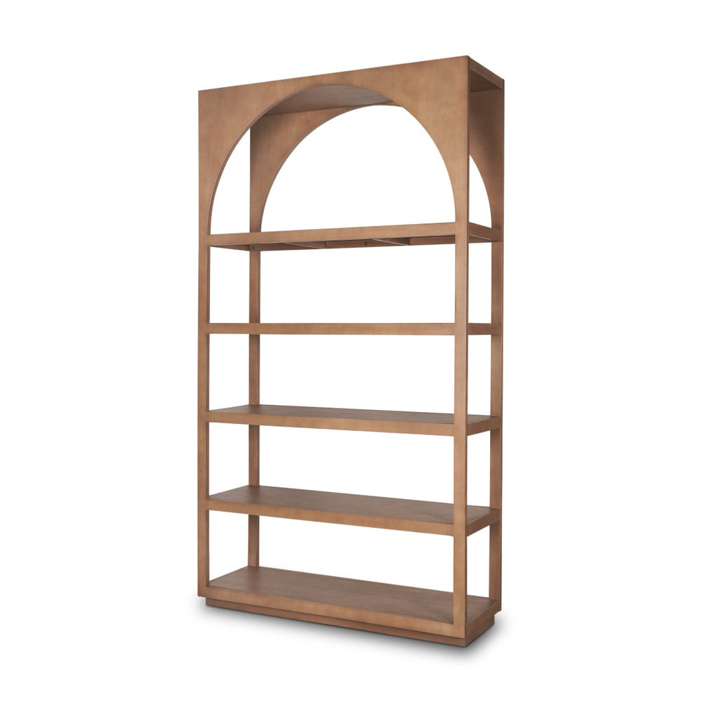 HomeRoots 47" Brown Arched Solid Wood Five-Tier Bookcase – Elegant Storage Solution for Any Room Decor Style 611033