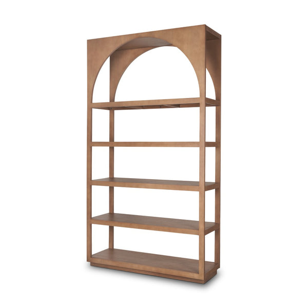 HomeRoots 47" Brown Arched Solid Wood Five-Tier Bookcase – Elegant Storage Solution for Any Room Decor Style 611033